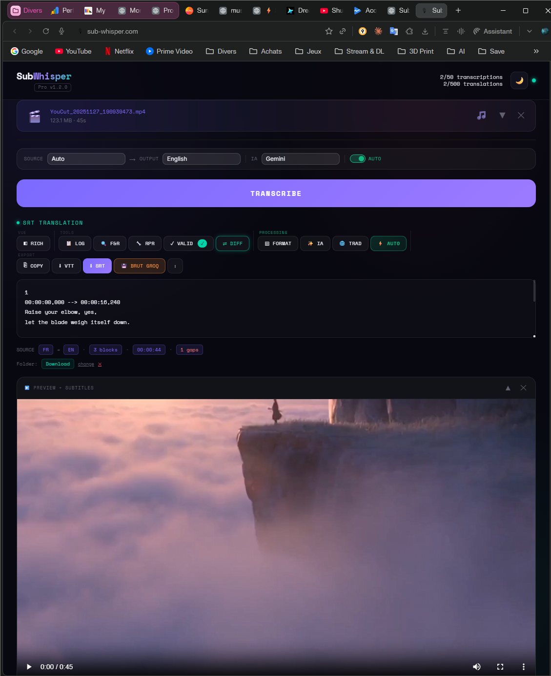 SRT editor with translation tools, format and export options